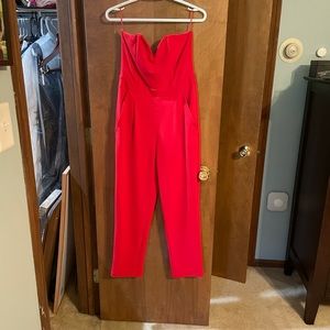 Red strapless jumpsuit